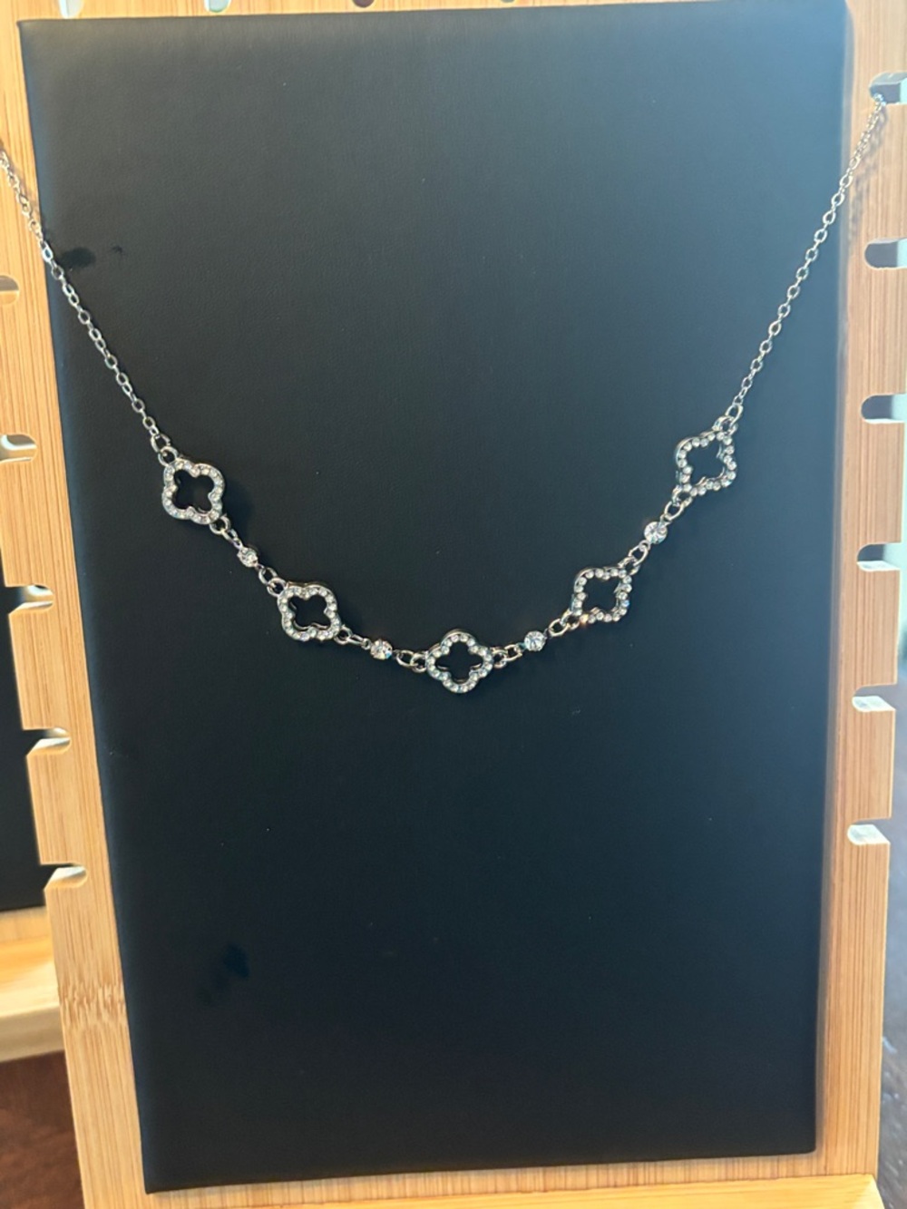 Delicate Silver-Tone Crystal Clover Link Necklace - Women's Jewelry